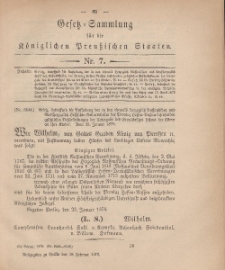 Gesetz-Sammlung für die Königlichen Preussischen Staaten, 19. Februar, 1878, nr. 7.