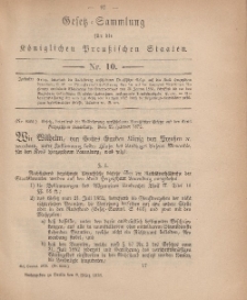 Gesetz-Sammlung für die Königlichen Preussischen Staaten, 9. März, 1878, nr. 10.