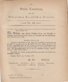 Gesetz-Sammlung für die Königlichen Preussischen Staaten, 21. März, 1878, nr. 13.