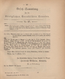 Gesetz-Sammlung für die Königlichen Preussischen Staaten, 26. Oktober, 1878, nr. 27.