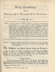 Gesetz-Sammlung für die Königlichen Preussischen Staaten, 27. Januar 1892, nr. 2.