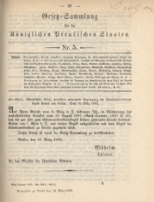 Gesetz-Sammlung für die Königlichen Preussischen Staaten, 24. März 1892, nr. 5.