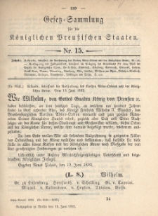 Gesetz-Sammlung für die Königlichen Preussischen Staaten, 15. Juni 1892, nr. 15.