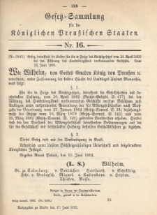 Gesetz-Sammlung für die Königlichen Preussischen Staaten, 17. Juni 1892, nr. 16.