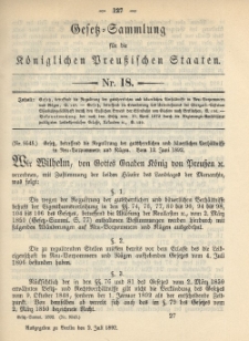 Gesetz-Sammlung für die Königlichen Preussischen Staaten, 2. Juli 1892, nr. 18.