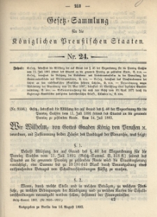 Gesetz-Sammlung für die Königlichen Preussischen Staaten, 16. August 1892, nr. 24.