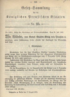 Gesetz-Sammlung für die Königlichen Preussischen Staaten, 17. August 1892, nr. 25.