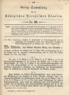 Gesetz-Sammlung für die Königlichen Preussischen Staaten, 26. August 1892, nr. 26.