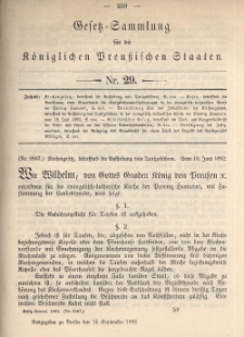 Gesetz-Sammlung für die Königlichen Preussischen Staaten, 15. September 1892, nr. 29.