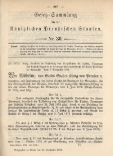 Gesetz-Sammlung für die Königlichen Preussischen Staaten, 17. September 1892, nr. 30.