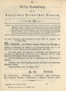 Gesetz-Sammlung für die Königlichen Preussischen Staaten, 17. Oktober 1892, nr. 32.