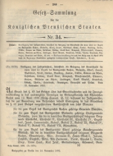 Gesetz-Sammlung für die Königlichen Preussischen Staaten, 24. November 1892, nr. 34.