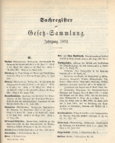 Gesetz-Sammlung für die Königlichen Preussischen Staaten (Sachregister), 1892