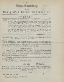Gesetz-Sammlung für die Königlichen Preussischen Staaten, 13. Mai 1899, nr. 15.