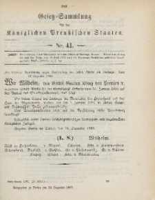 Gesetz-Sammlung für die Königlichen Preussischen Staaten, 15. Dezember 1899, nr. 41.