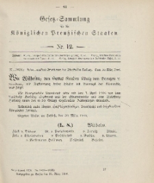 Gesetz-Sammlung für die Königlichen Preussischen Staaten, 31. März 1906, nr. 12.