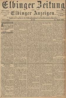 Elbinger Zeitung und Elbinger Anzeigen, Nr. 92 Donnerstag 21. April 1887