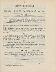 Gesetz-Sammlung für die Königlichen Preussischen Staaten, 9. Juni 1904, nr. 13.