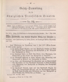 Gesetz-Sammlung für die Königlichen Preussischen Staaten, 19. Mai 1888, nr. 12.