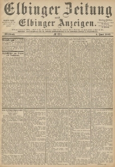 Elbinger Zeitung und Elbinger Anzeigen, Nr. 124 Mittwoch 1. Juni 1887