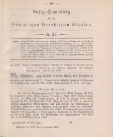 Gesetz-Sammlung für die Königlichen Preussischen Staaten, 10. September 1888, nr. 27.