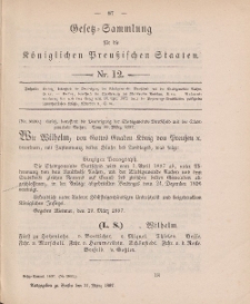 Gesetz-Sammlung für die Königlichen Preussischen Staaten, 31. März 1897, nr. 12.