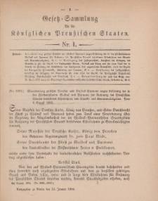 Gesetz-Sammlung für die Königlichen Preussischen Staaten, 15. Januar 1884, nr. 1.