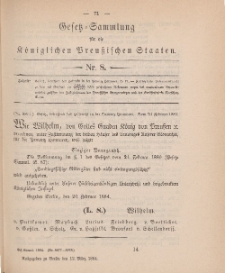 Gesetz-Sammlung für die Königlichen Preussischen Staaten, 12. März 1884, nr. 8.