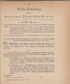 Gesetz-Sammlung für die Königlichen Preussischen Staaten, 3. Mai 1884, nr. 14.