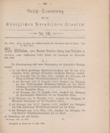 Gesetz-Sammlung für die Königlichen Preussischen Staaten, 19. Mai 1884, nr. 16.