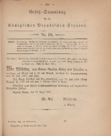 Gesetz-Sammlung für die Königlichen Preussischen Staaten, 26. Mai 1884, nr. 18.
