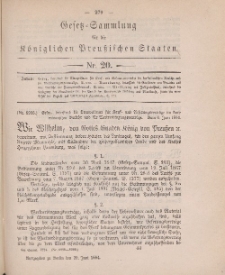 Gesetz-Sammlung für die Königlichen Preussischen Staaten, 20. Juni 1884, nr. 20.