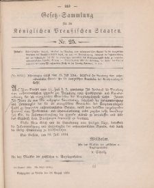 Gesetz-Sammlung für die Königlichen Preussischen Staaten, 28. August 1884, nr. 25.