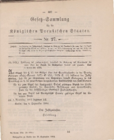 Gesetz-Sammlung für die Königlichen Preussischen Staaten, 23. September 1884, nr. 27.
