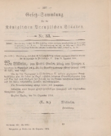 Gesetz-Sammlung für die Königlichen Preussischen Staaten, 24. Dezember 1884, nr. 33.