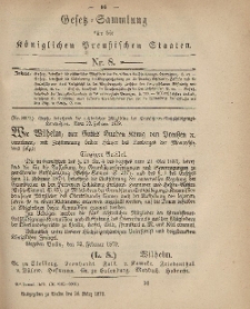 Gesetz-Sammlung für die Königlichen Preussischen Staaten, 26. März 1879, nr. 8.