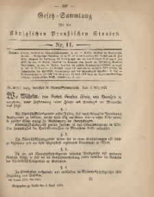 Gesetz-Sammlung für die Königlichen Preussischen Staaten, 8. April 1879, nr. 11.