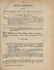 Gesetz-Sammlung für die Königlichen Preussischen Staaten, 16. April 1879, nr. 12.