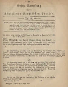 Gesetz-Sammlung für die Königlichen Preussischen Staaten, 25. April 1879, nr. 14.