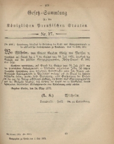 Gesetz-Sammlung für die Königlichen Preussischen Staaten, 1. Mai 1879, nr. 17.