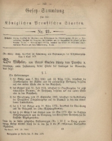 Gesetz-Sammlung für die Königlichen Preussischen Staaten, 15. Mai 1879, nr. 21.