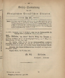 Gesetz-Sammlung für die Königlichen Preussischen Staaten, 1. Juli 1879, nr. 27.