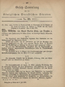 Gesetz-Sammlung für die Königlichen Preussischen Staaten, 6. Juli 1879, nr. 29.