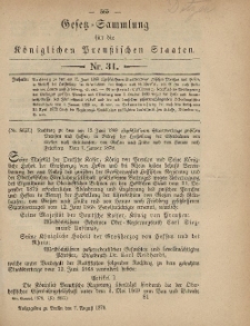 Gesetz-Sammlung für die Königlichen Preussischen Staaten, 7. August 1879, nr. 31.