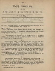 Gesetz-Sammlung für die Königlichen Preussischen Staaten, 23. August 1879, nr. 33.