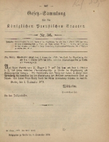 Gesetz-Sammlung für die Königlichen Preussischen Staaten, 9. September 1879, nr. 36.