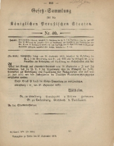 Gesetz-Sammlung für die Königlichen Preussischen Staaten, 27. September 1879, nr. 40.