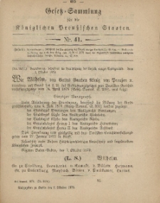 Gesetz-Sammlung für die Königlichen Preussischen Staaten, 7. Oktober 1879, nr. 41.