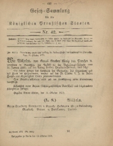 Gesetz-Sammlung für die Königlichen Preussischen Staaten, 19. Oktober 1879, nr. 42.