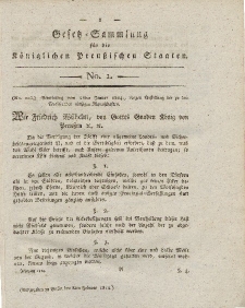 Gesetz-Sammlung für die Königlichen Preussischen Staaten, 8. Februar 1814, nr. 1.